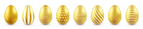 Huevos dorados de Pascua aislados sobre fondo blanco. Elemento de decoración de primavera estacional. Juego de caza de huevos. Ilustración vectorial. — Vector de stock