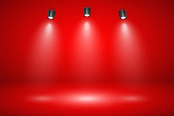 Puste czerwone studio abstrakcyjne tło z efektem reflektorów. Kontekst prezentacji produktu. — Wektor stockowy