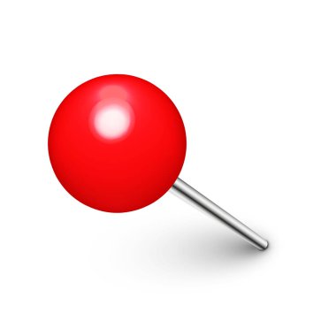 Gerçekçi kırmızı raptiye. Tahta tası beyaz arkaplanda izole edildi. İğneli plastik raptiye. Vektör illüstrasyonu.