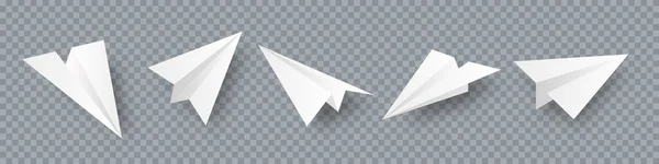 Coleção de aviões de papel artesanal realista em fundo transparente. Aviões Origami em estilo plano. Ilustração vetorial. — Vetor de Stock
