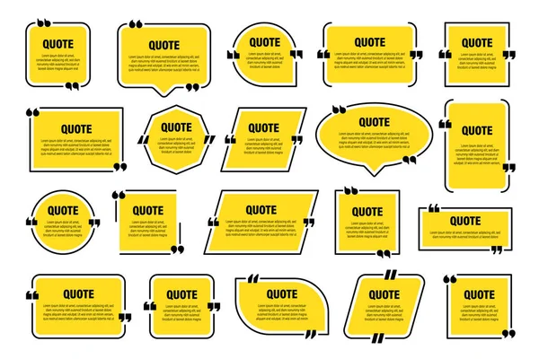 Set of yellow isolated quote frames. Speech bubbles with quotation marks. Blank text box and quotes. Blog post template. Vector illustration. — Stock Vector
