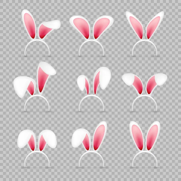 Colección de orejas de conejo de Pascua sobre fondo transparente. Máscara de conejo rosa y blanca. Primavera lindo sombrero de temporada. Ilustración vectorial. — Vector de stock