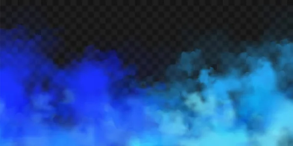 Nubes de humo de colores azules realistas, efecto niebla. Niebla aislada sobre fondo transparente. Vapor en el aire, flujo de vapor. Ilustración vectorial. — Archivo Imágenes Vectoriales