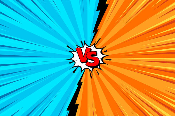 Cartoon comic background. Fight versus. Comics book colorful competition poster with halftone elements. Retro Pop Art style. Vector illustration.