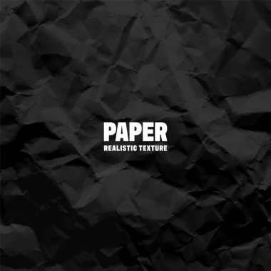 Siyah buruşmuş kağıt dokusu deseni. Sert ve eski bir boşluk. Vektör soyut arkaplanı.