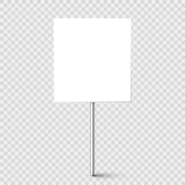 Blanco bord met plaats voor tekst, protestbord geïsoleerd op transparante achtergrond. Realistische demonstratie of reclamebanner. Strike actie kartonnen bord mockup. Vectorillustratie. — Stockvector