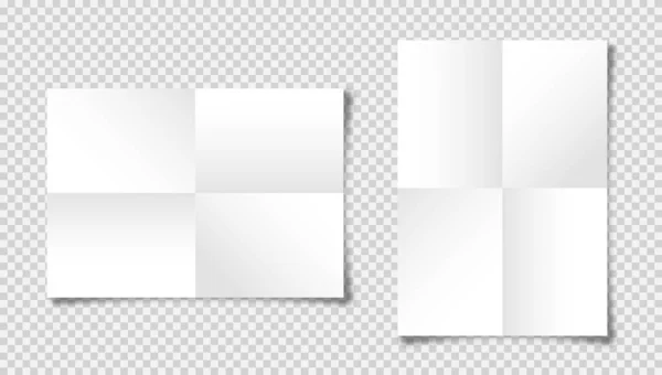 现实的空白折叠纸，A4大小，阴影在可检查的背景。白色笔记本页。设计模板，模拟。矢量说明. — 图库矢量图片