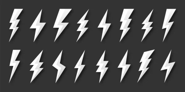 Lightning bolt colección de iconos. Símbolo de destello, rayo. Un simple rayo. Ilustración vectorial. — Archivo Imágenes Vectoriales