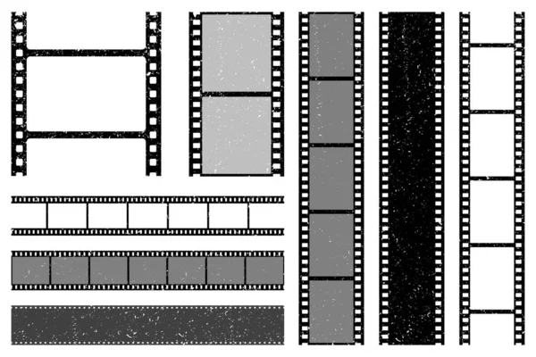 Coleção de tiras de filme Grunge. Velha tira de cinema retro. Gravação de vídeo. Ilustração vetorial. — Vetor de Stock