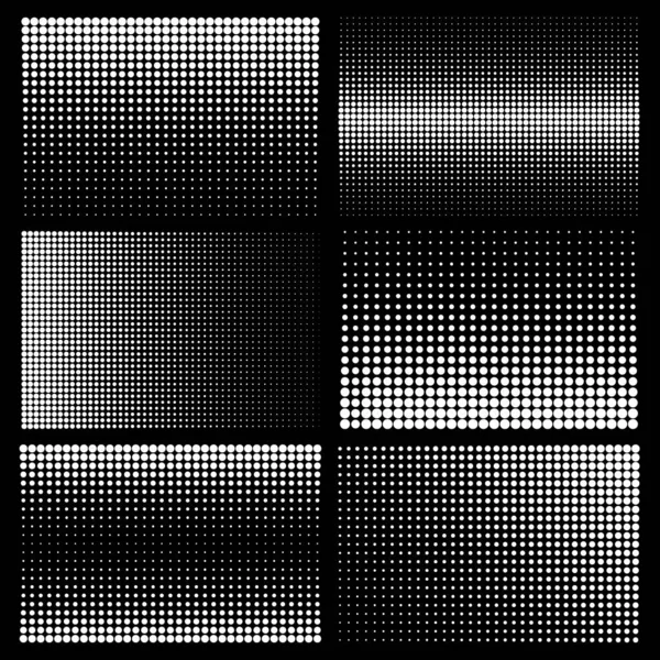 Halfone Designelemente mit weißen Punkten auf schwarzem Hintergrund. Komisches Punktemuster. Vektorillustration. — Stockvektor