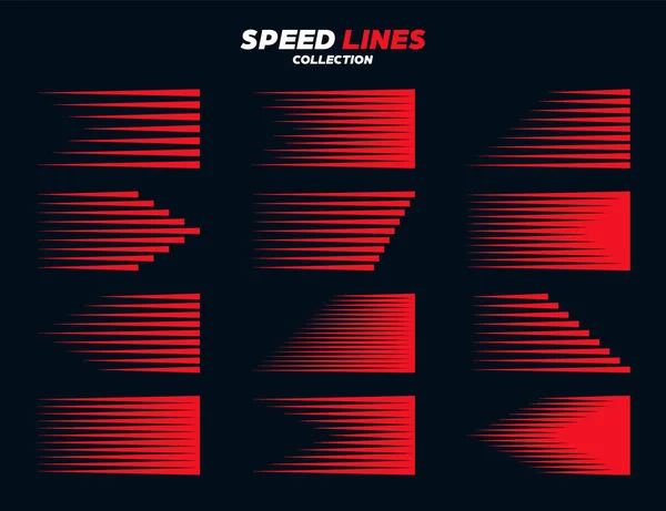 Les lignes rouges de vitesse de bande dessinée signent collection. Éléments de mouvement pour votre design. Illustration vectorielle. — Image vectorielle