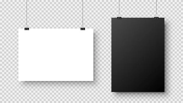 现实的空白挂在A4尺寸的纸片上，阴影在可调背景上。黑白相间的笔记本页设计海报、模板或模型。矢量说明. — 图库矢量图片
