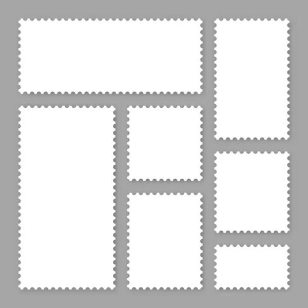Colección de sellos postales blancos en blanco. Sello de papel pegajoso. Ilustración vectorial. — Vector de stock
