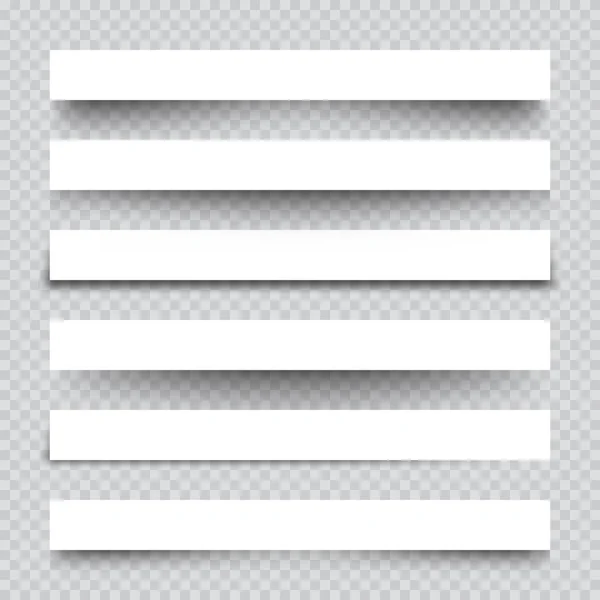 影の白い紙のスクラップのセット。チェックされた背景のページ分割。現実的な透明影効果。デザインの要素。ベクターイラスト. — ストックベクタ
