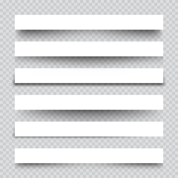 Conjunto de trozos de papel blanco con sombras. Divisores de página sobre fondo a cuadros. Efecto de sombra transparente realista. Elemento para el diseño. Ilustración vectorial. — Vector de stock