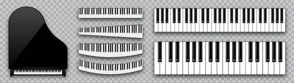 Colección realista de teclas de piano. Teclado de instrumento musical sobre fondo a cuadros. Ilustración vectorial. — Vector de stock