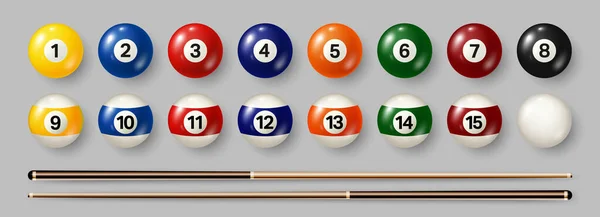 Colorful billiard, pool balls with numbers on gray background. Realistic glossy snooker ball. Vector illustration. — Stock Vector