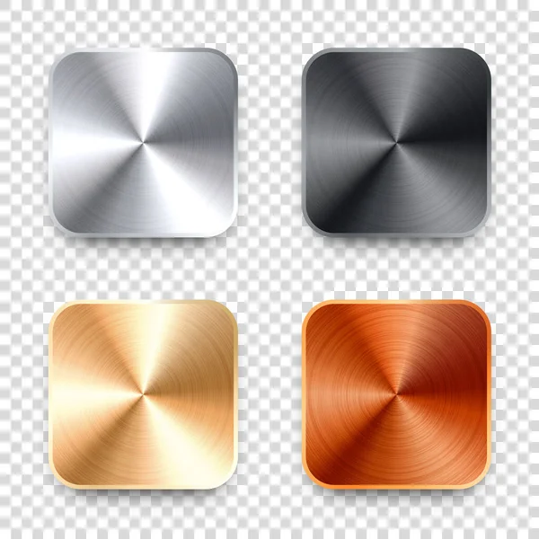 Realistic square metal chrome button. Steel volume control knob. Application interface design element. App icon. Vector illustration. — Stock Vector