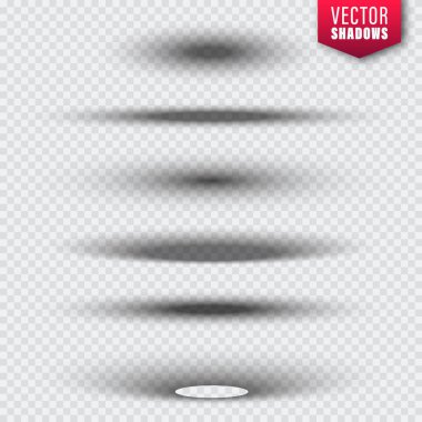 Şeffaf arkaplanda vektör gölgeleri koleksiyonu. Tasarım için gerçekçi gölge etkisi. Vektör illüstrasyonu.
