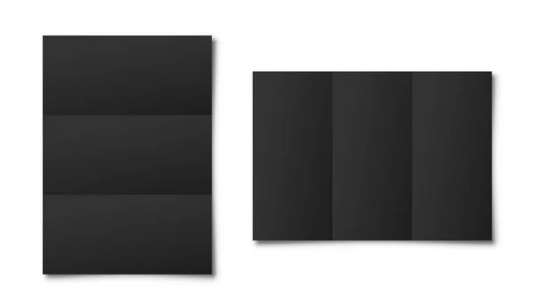 Ρεαλιστικά λευκά διπλωμένα φύλλα χαρτιού σε μέγεθος Α4 με σκιά που απομονώνεται σε λευκό φόντο. Μαύρο σημειωματάριο. Πρότυπο σχεδιασμού, μακέτα. Εικονογράφηση διανύσματος. — Διανυσματικό Αρχείο