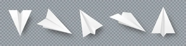 Coleção de aviões de papel artesanal realista em fundo transparente. Aviões Origami em estilo plano. Ilustração vetorial. — Vetor de Stock