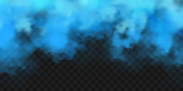 Nuvens de fumaça coloridas azuis realistas, efeito névoa. Nevoeiro isolado em fundo transparente. Vapor no ar, fluxo de vapor. Ilustração vetorial. —  Vetores de Stock