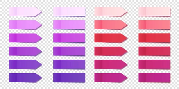 Realistic purple sticky notes collection. Arrow flag tabs. Post note stickers. Colorful sticky paper sheets. Vector illustration. — Stock Vector