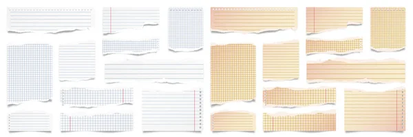 Вирізані паперові смуги ізольовані на білому тлі. Реалістичні обрізки паперу з рваними краями. Липкі нотатки, шматки сторінок ноутбуків. Векторні ілюстрації . — стоковий вектор