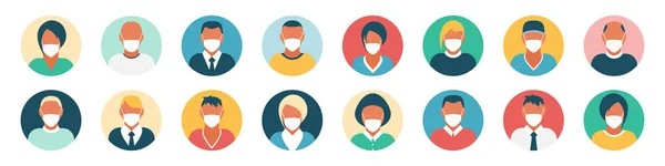 Iconos avatar moderno mínimo plano con máscara médica. Concepto de negocio, comunicación global. Perfil de usuario del sitio web. Redes sociales, elementos de red. — Archivo Imágenes Vectoriales