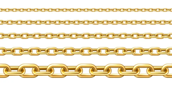 Realistic gold plated seamless metal chain with golden links isolated on white background. Vector illustration. — Stock Vector