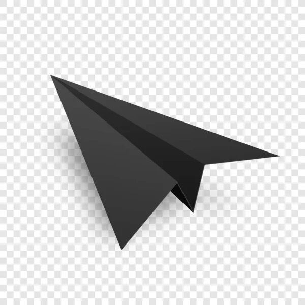 Realistyczna czarna, ręcznie robiona płaszczyzna papieru izolowana na przezroczystym tle. Samolot Origami w płaskim stylu. Ilustracja wektora. — Wektor stockowy