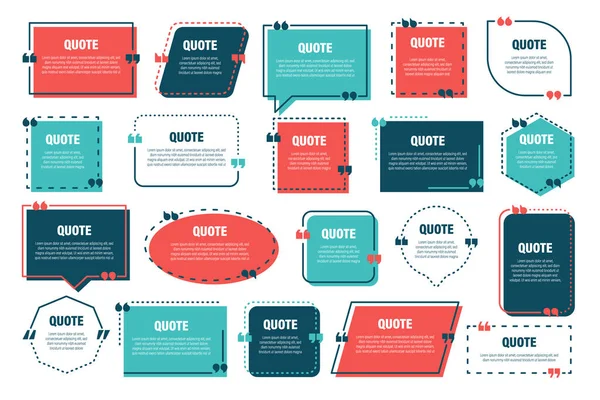 Set of various colorful isolated quote frames. Speech bubbles with quotation marks. Blank text box and quotes. Blog post template. Vector illustration. — Stock Vector