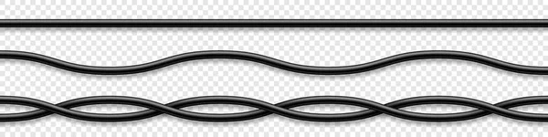 Collection de câbles flexibles. Fil électrique noir. Alimentation réaliste ou câble réseau. Illustration vectorielle. — Image vectorielle