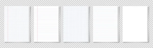 透明背景にA4フォーマットで実際のブランクライン紙シート.ノートページ、文書。デザインテンプレートやモックアップ。ベクターイラスト. — ストックベクタ