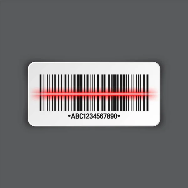 Realistic barcode sticker on gray background. Identification tracking code. Serial number, product ID with digital information. Store or supermarket scan labels, price tag. Vector illustration. — Stock Vector