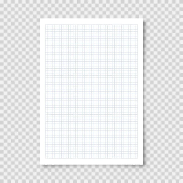 Hoja de papel en blanco realista en formato A4 sobre fondo transparente. Página del cuaderno, documento. Plantilla de diseño o maqueta. Ilustración vectorial. — Vector de stock