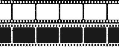 Siyah beyaz grunge film şeritleri. Eski bir film şeridi. Video kaydı. Vektör illüstrasyonu.