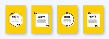 Alıntı çerçeveli modern sarı pankartlar. Tırnak işaretli konuşma baloncukları. Boş mesaj kutusu ve alıntılar. Günlük gönderim şablonu. Vektör illüstrasyonu.