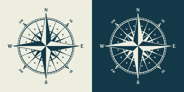 Vintage morska róża wiatrów, karta żeglarska. Monochromatyczny kompas nawigacyjny z kardynalnymi kierunkami północy, wschodu, południa, zachodu. Położenie geograficzne, kartografia i nawigacja. Ilustracja wektora. — Wektor stockowy