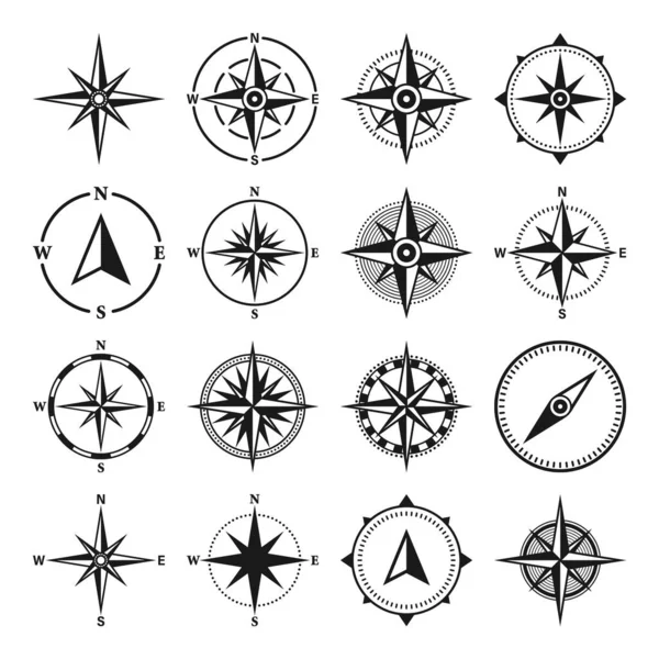 Vintage Marine Wind Rose, carta náutica. Brújula de navegación monocromática con direcciones cardinales del norte, este, sur, oeste. Posición geográfica, cartografía y navegación. Ilustración vectorial. — Vector de stock