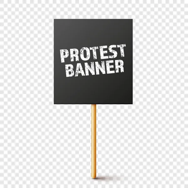 Placa de protesto preto em branco com suporte de madeira. Banner de demonstração vetorial realista. Strike action card placard mockup. —  Vetores de Stock