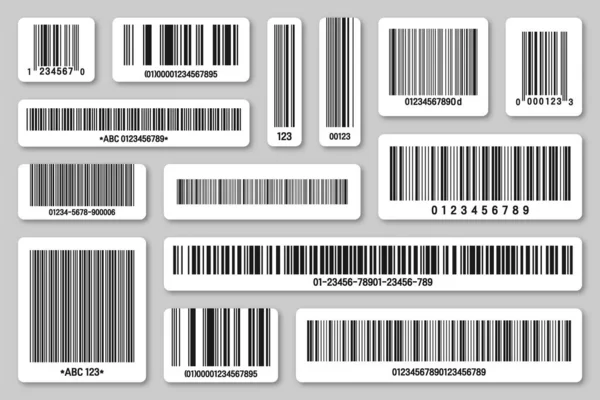 Set of product barcodes. Identification tracking code. Serial number, product ID with digital information. Store or supermarket scan labels, price tag. Vector illustration. — Stock Vector