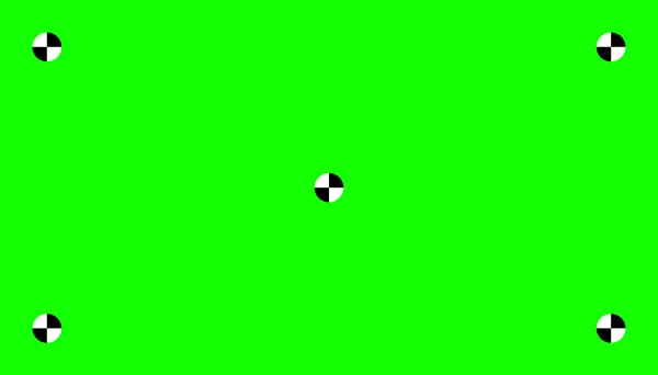 Chroma key, blank green background with motion tracking points. Visual effects compositing. Screen backdrop template. Vector illustration. — Stock Vector
