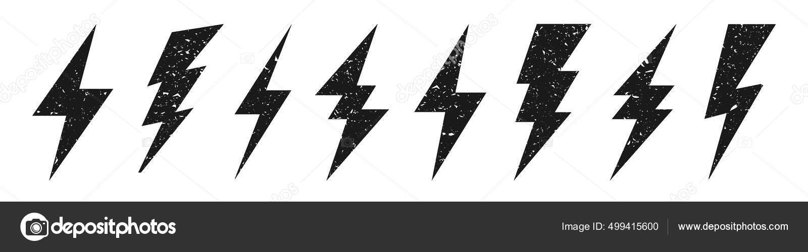 在白色背景上孤立的带有粗硬纹理的闪电图标。古老的闪光符号，闪电。简单的闪电信号。矢量说明. 图库矢量图©floral_set 499415600