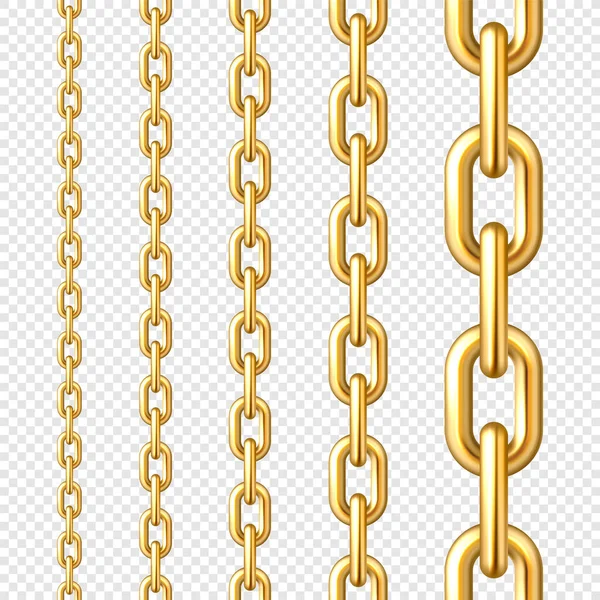 Реалистичная золотая бесшовная металлическая цепь с золотыми звеньями на клетчатом фоне. Векторная иллюстрация. — стоковый вектор