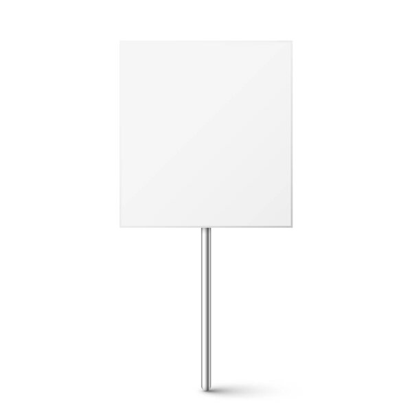 Пустая доска с местом для текста, знак протеста изолирован на белом фоне. Реалистичная демонстрация или рекламный баннер. Ударь по картонному макету. Векторная иллюстрация.