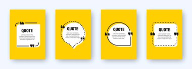 Alıntı çerçeveli modern sarı pankartlar. Tırnak işaretli konuşma baloncukları. Boş mesaj kutusu ve alıntılar. Günlük gönderim şablonu. Vektör illüstrasyonu.