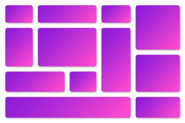 Moderní barevné papírové transparenty s fialovým a fialovým gradientem. Lepicí samolepky, etikety se zaoblenými rohy. Vektorová ilustrace. — Stockový vektor