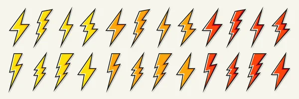 Gelbe Blitz-Symbole. Blitzsymbol, Blitz. Einfaches Blitzeinschlag-Zeichen. Vektorillustration. — Stockvektor