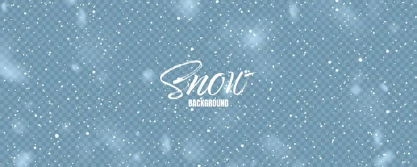 Realistic falling snow with snowflakes. Blue winter background for Christmas or New Year card. Frost storm effect. Vector illustration. — Stock Vector